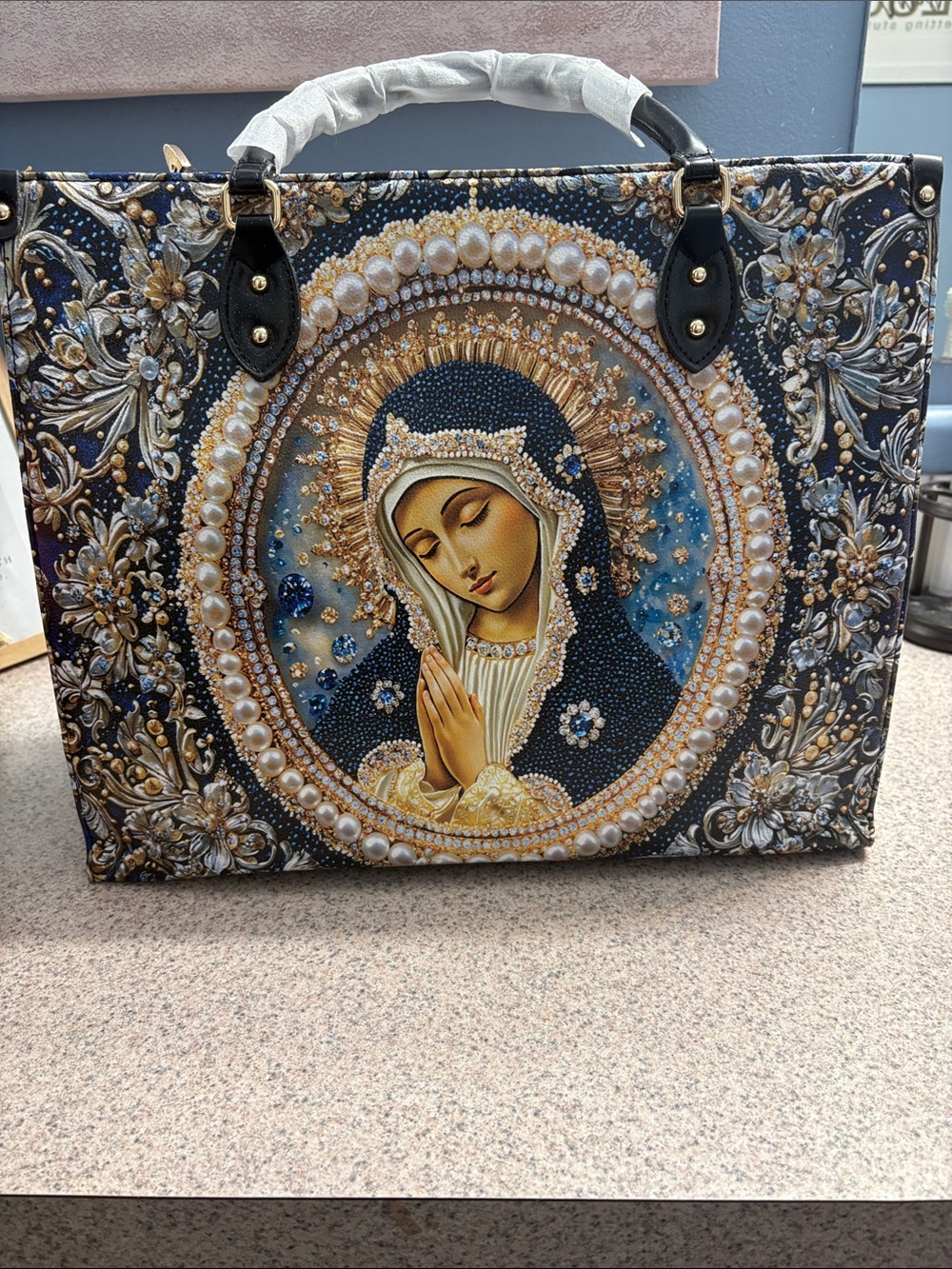 Navy & Gold Embellished Religious Medallion Tote
